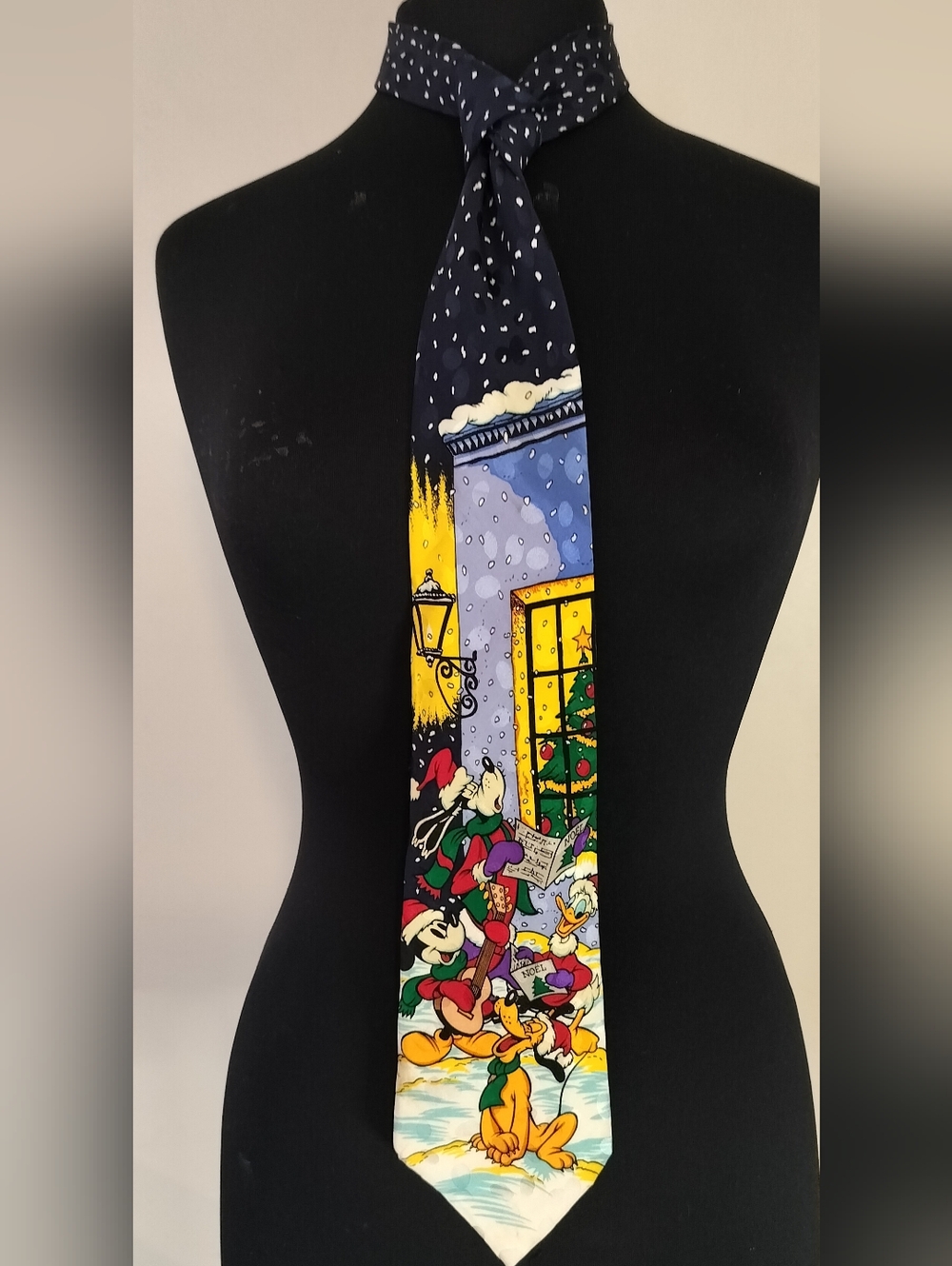 Disney Holiday Cartoon Tie in Navy, Yellow, Red
